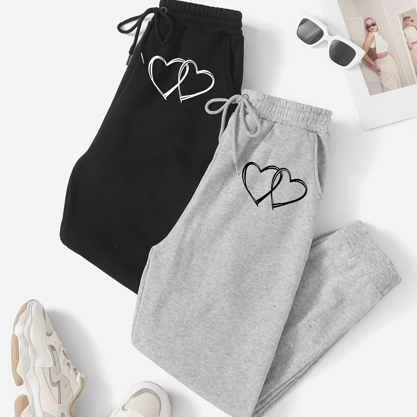 Heart Print Sweatpants Casual Pants Women's Clothing