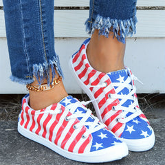 Women's Flag Pattern Canvas Shoes Low Top Sneakers for 4th of July