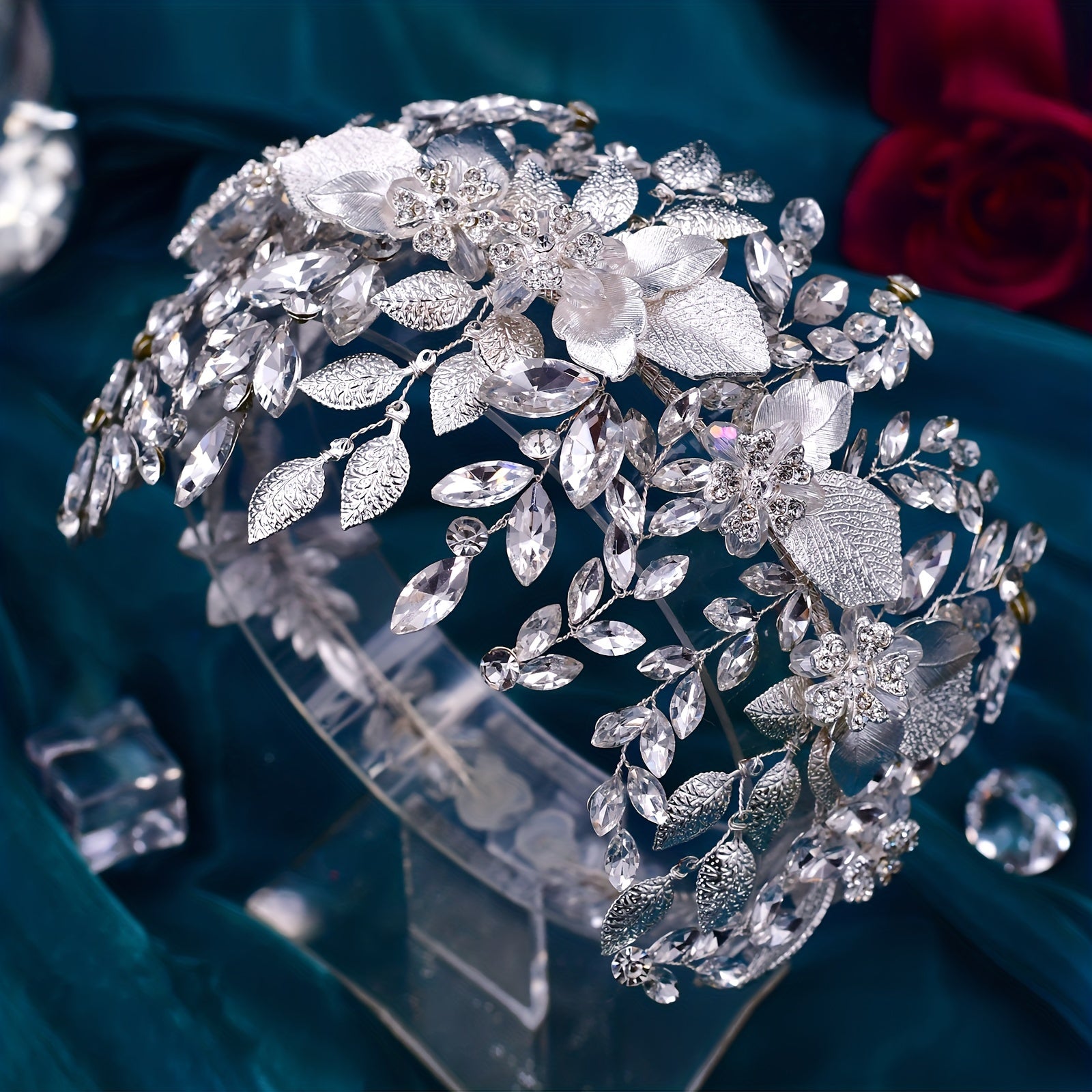 Rhinestone Decorative Hair Band With Alloy Leaves Stylish Headwear