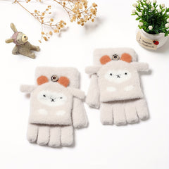 Kids Winter Cartoon Gloves Half Finger Thickened Warm Knitted Gloves