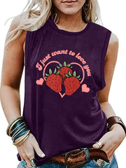 Strawberry Print Sleeveless Tank Top Summer Women's Clothing