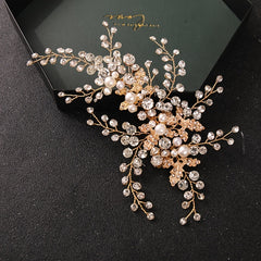 Golden Faux Pearl Bridal Comb Floral Wedding Crystal Rhinestone Comb
