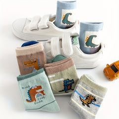 5pairs Baby Boys Kids Dinosaur Pattern Socks Autumn