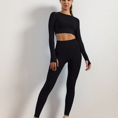 Stylish 2 Piece Yoga Suit Push Up Leggings & Long Sleeve Top