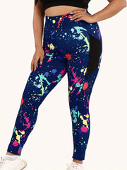 Sports Leggings Women's Plus Splash Print Wide Band Waist High Rise