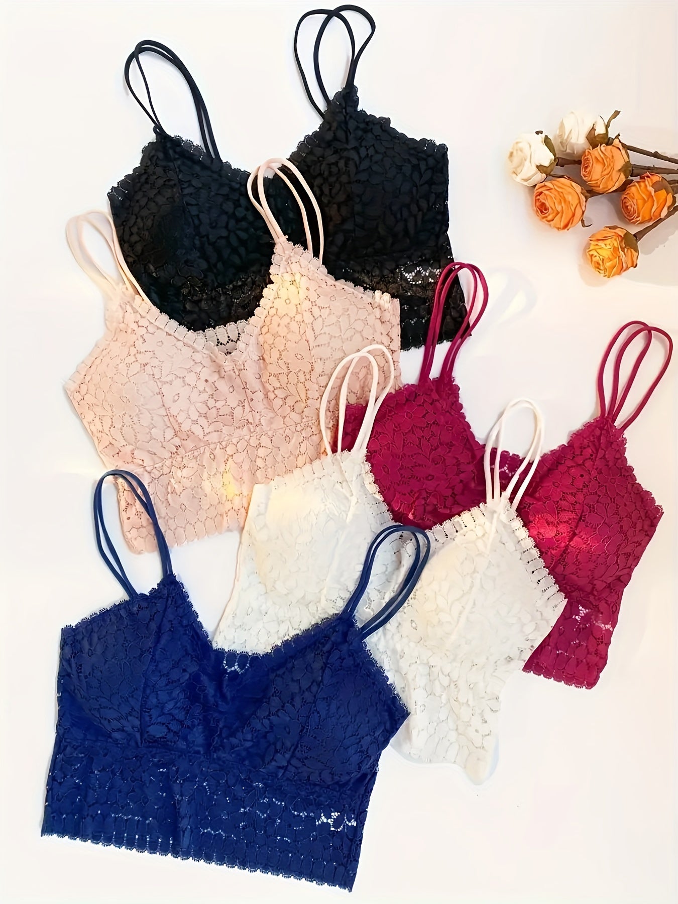 5pcs Floral Lace Wireless Bras - Comfy & Breathable Push Up Bra