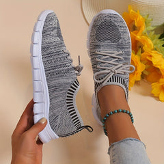 Women's Breathable Flying Woven Sneakers Casual Lace Up Outdoor Shoes