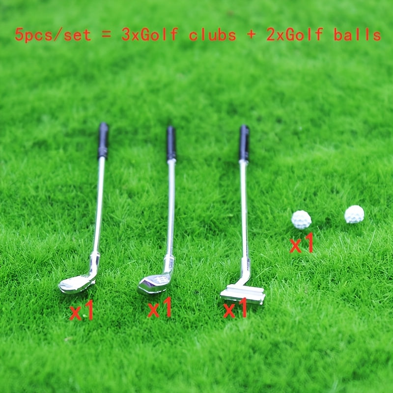 1:12 Scale Golf Club Set Metal Mini Golf Ball Rods Dollhouse Prop Accessories