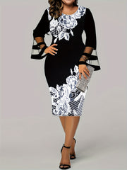 Women's Floral Bell Sleeve Bodycon Midi Dress