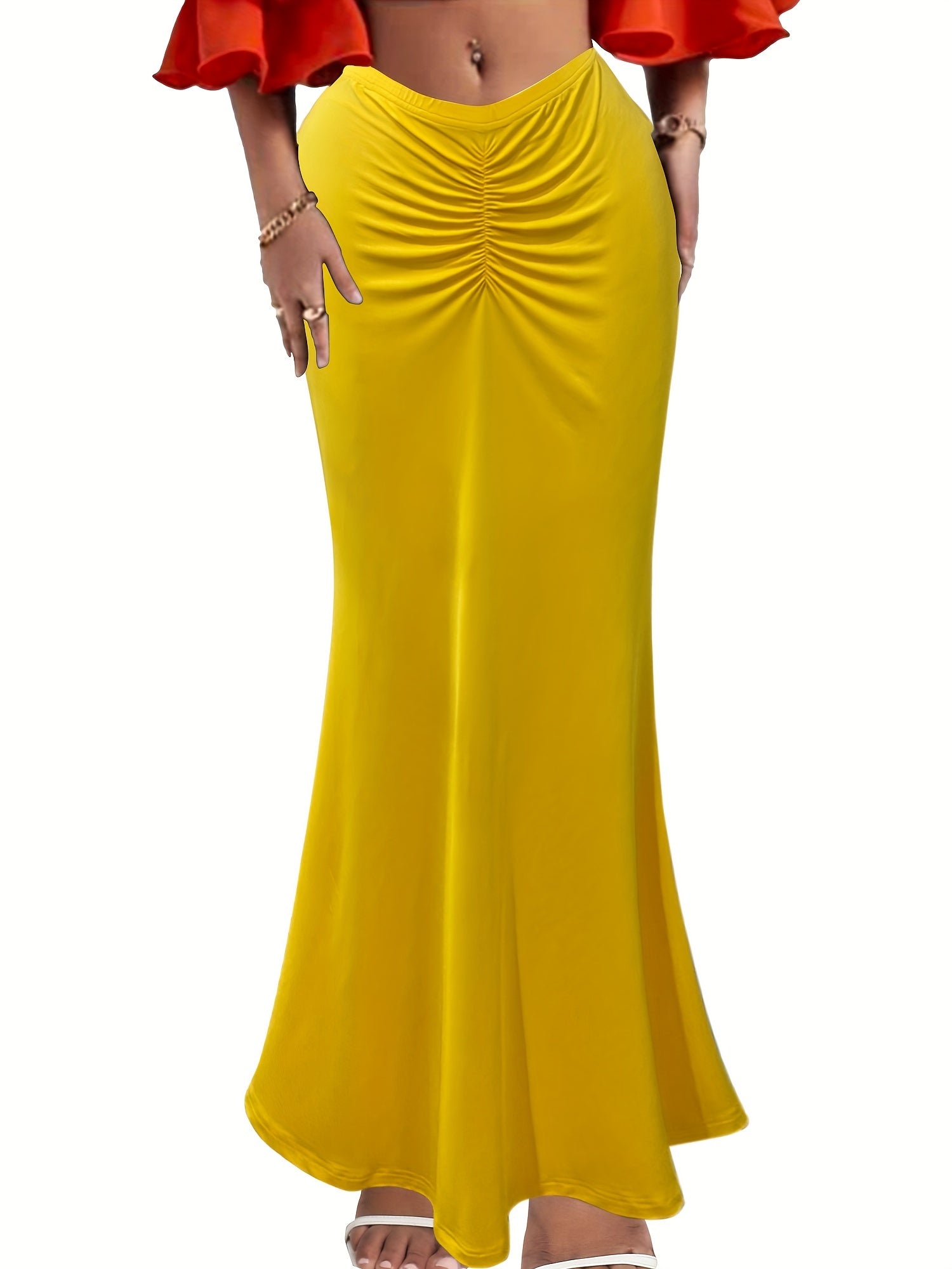 Ruched Bodycon Skirt Elastic Waist Spring Summer Women's Clothing