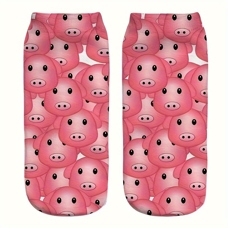4 Pairs Pig Print Low Cut Ankle Socks Women's Stockings & Hosiery