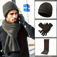 Thick Knit Hat Scarf Gloves Set Men Women