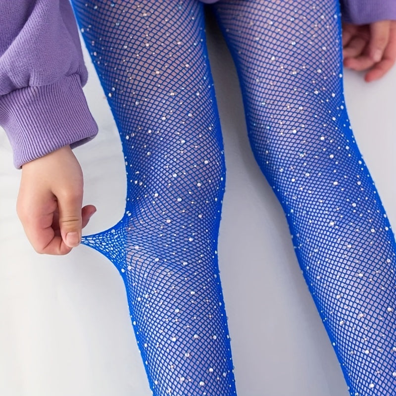 Girls Rhinestone Decor Mesh Hollow Pantyhose Fishnet Tights