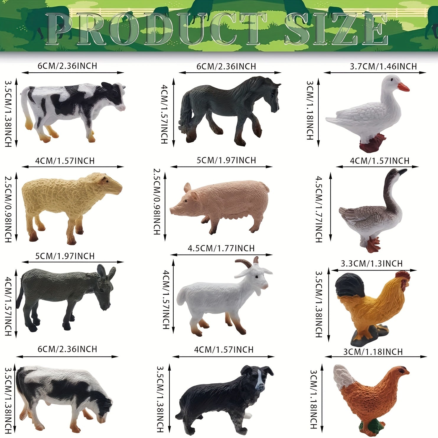 12 Colorful PVC Farm Animal Models - Variety Farm Animal Figures