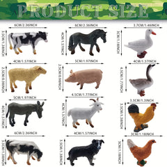 12 Colorful PVC Farm Animal Models - Variety Farm Animal Figures