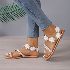 Women's Floral Flat Sandals Summer Beach Shoes