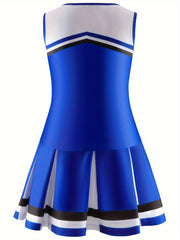 2pcs Girls Splicing CHEER Print Top Pleated Skirt Set