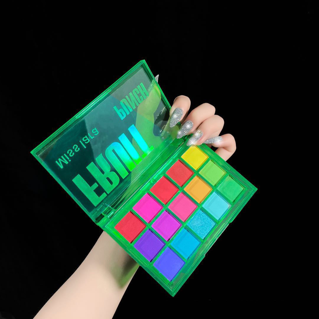 Neon Eyeshadow Palette 15 Shades Green Purple Yellow Shimmer Matte Cosmetics