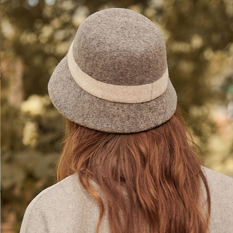 Women's Wool Bucket Hat Winter Thermal Cap Warm Cloche Hat
