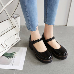 Women's Chunky Heeled Mary Jane Round Toe Patent Leather Platform Shoes