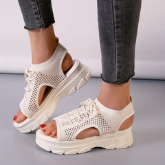 Women's Mesh Lace-up Sports Sneakers Platform Sandals