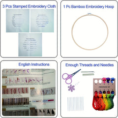 Embroidery Kit with Patterns, Hoop, Needles, Threads - Beginner DIY Crafts