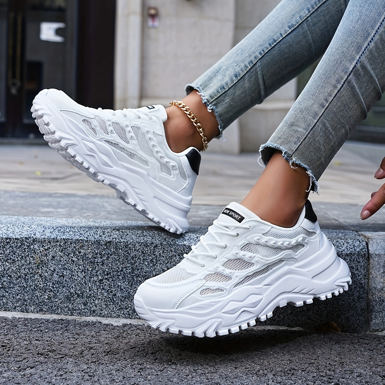 Thick Sole Shock Absorption Dad Shoes Lightweight Breathable Sneakers