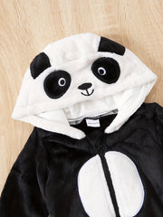 Panda Shape Embroidered Long Sleeve Creeper Fleece Zip Up Hood