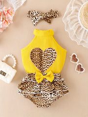 Leopard Print Heart Outfit Skirt & Sleeveless Tops for Baby Girls