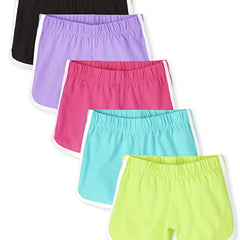 Girl's Solid Casual Shorts 5-Piece Set