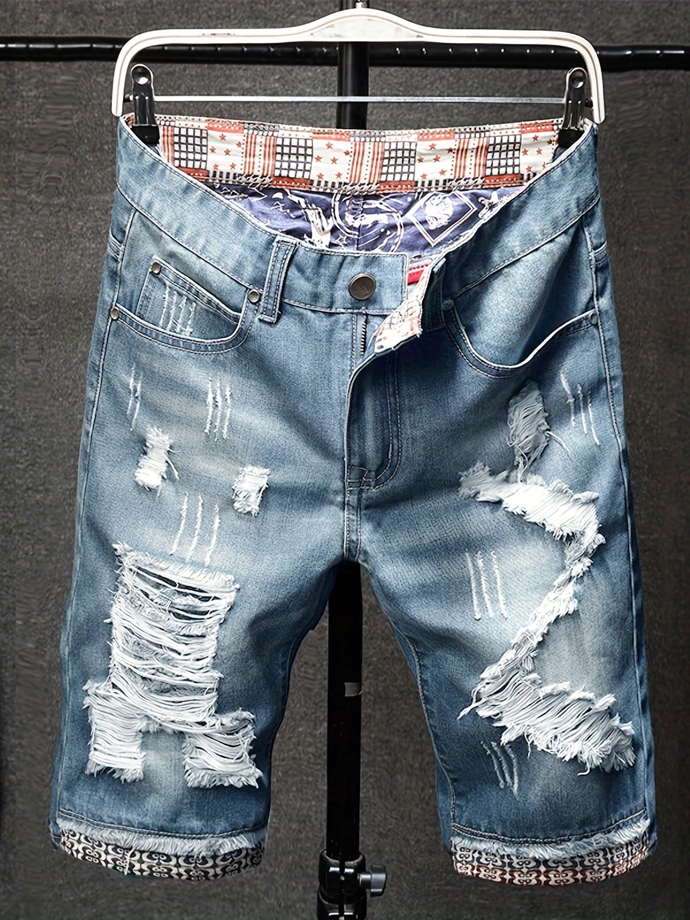 Mens Vintage Ripped Jeans Royal Straight Fit Shorts For Summer