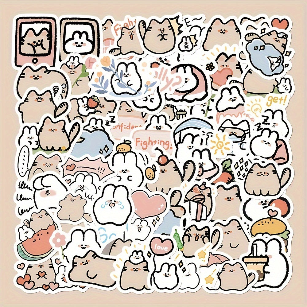 60pcs Little Rabbit Kitten Series Waterproof Sticker DIY Creative Sticker