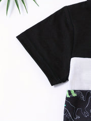 Toddler Boys Letter Dinosaur Print Tee Track Shorts Set