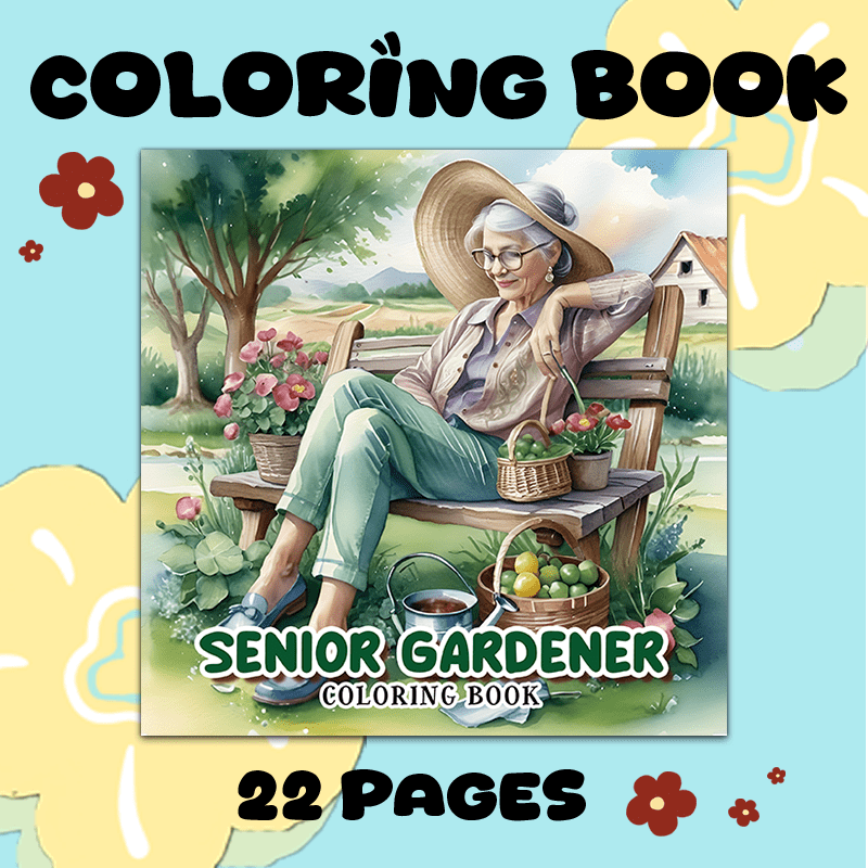 Senior Gardener Coloring Book - Relaxing Scene with Elderly Woman and Flowers