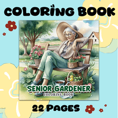 Senior Gardener Coloring Book - Relaxing Scene with Elderly Woman and Flowers