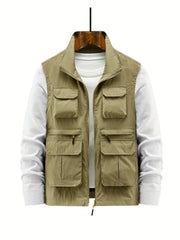 Men's Zip Up Vest Stand Collar Outdoor Fishing Hiking