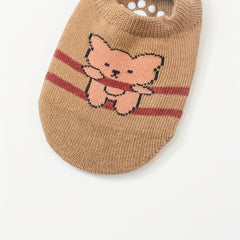 5 Pairs Unisex Cartoon Bear Boat Socks for Kids, Anti Slip Cotton Blend
