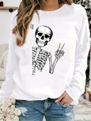 Halloween Skull Printed Sweatshirt for Women