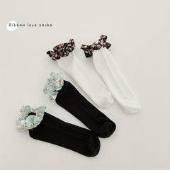 Girls Kids Ribbon Lace Ruffled Socks Soft Comfy Stockings