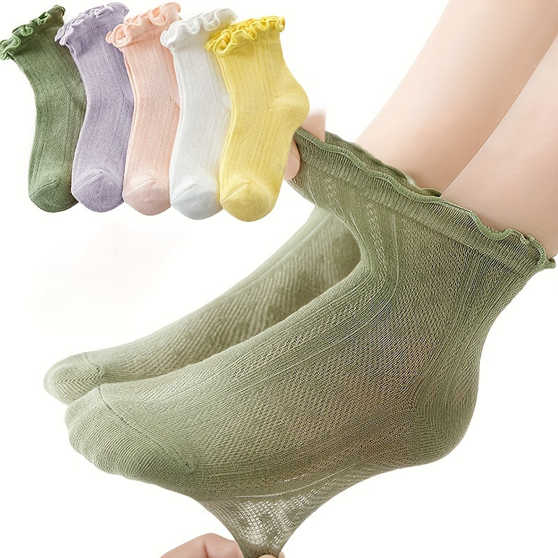 5pairs Girls Cotton Blend Lace Princess Crew Socks