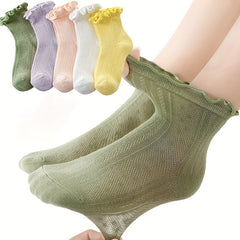 5pairs Girls Cotton Blend Lace Princess Crew Socks