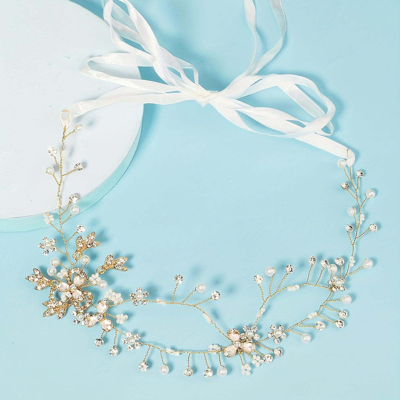 Crystal Wedding Headpiece Faux Pearl Bridal Hair Vine Tiara