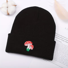 Red Mushroom Embroidery Beanie Cartoon Elastic Skull Cap