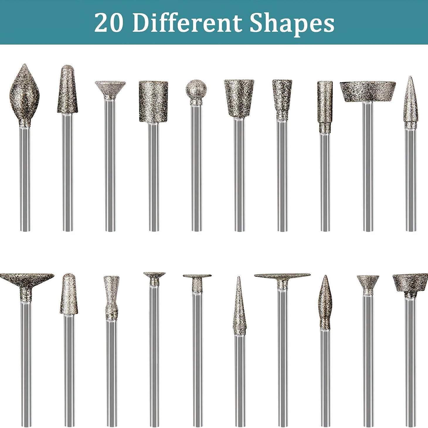 20Pcs 3.0 Diamond Grinding Burr Needle Point Engraving Carving Polishing Kit