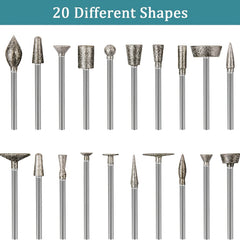 20Pcs 3.0 Diamond Grinding Burr Needle Point Engraving Carving Polishing Kit