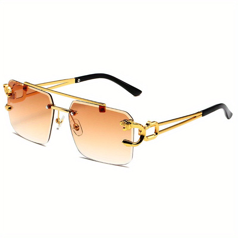Tinted Lens Double Bridge Men's Square Sunglasses Metal Frameless UV400