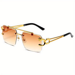 Tinted Lens Double Bridge Men's Square Sunglasses Metal Frameless UV400