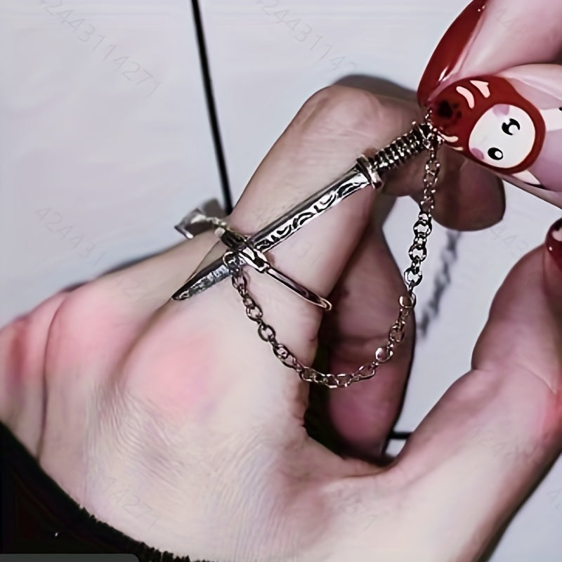 Gothic Style Cross Sword Ring Silver Plated Zinc Alloy