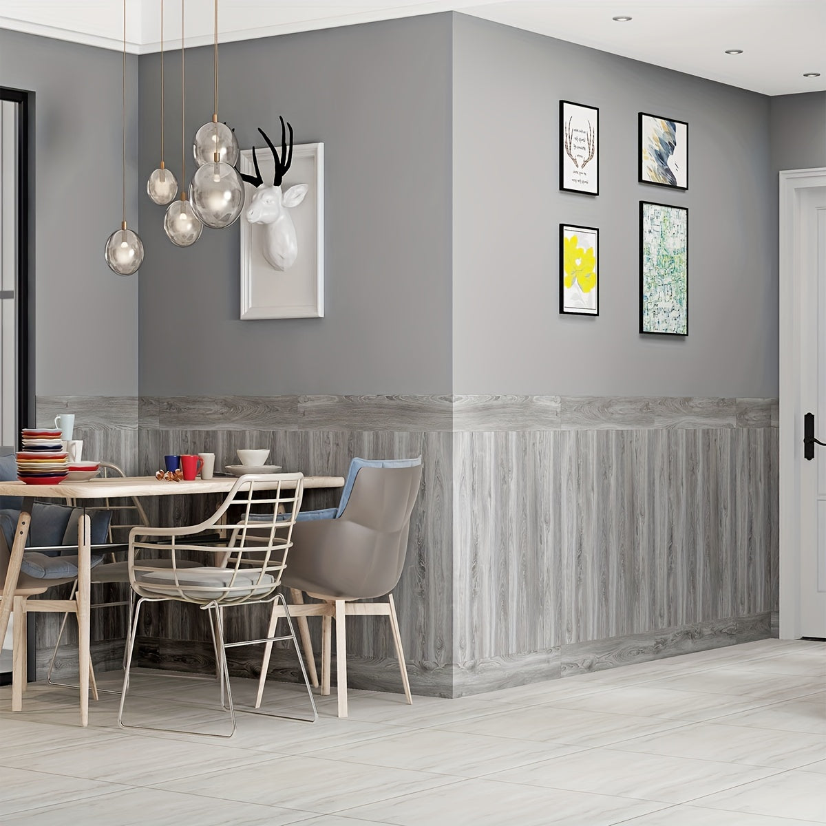 5pcs 6'' X 91 Wood Grain Floor Stickers Non Slip Self Adhesive Wall Stickers