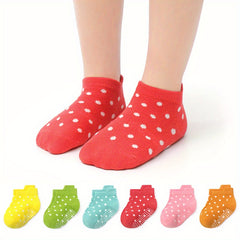6 Pairs Polka Dot Knit Ankle Socks for Girls